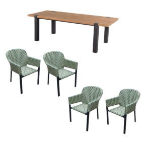 Hartman "Esmee" Gartentisch mit "Kelly" Diningsessel, Gestell Aluminium carbon black, Sitzfläche Polyrattan Emerald green, Tischplatte Teak