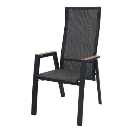 Lesli Living "Amir" Hochlehner, Alu charcoal, Textilgewebe schwarz-grau, Armlehnen Teakholz