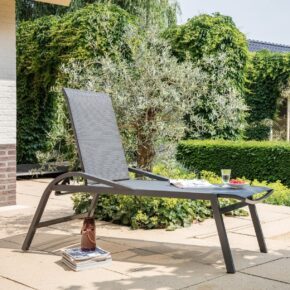 Lesli Living “Mojito“ Gartenliege, extrahoch, Gestell Aluminium charcoal, Liegefläche Textilgewebe schwarz-grau