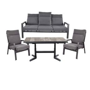 Lesli Living "Ohio" Loungeset mit "Murcia" Loungetisch höhenverstellbar ausziehbar, Gestelle Alu, Polster anthrazit, Tischplatte Keramik stone