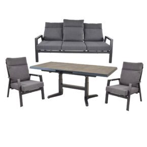 Lesli Living "Ohio" Loungeset mit "Murcia" Loungetisch höhenverstellbar ausziehbar, Gestelle Alu, Polster anthrazit, Tischplatte Keramik stone