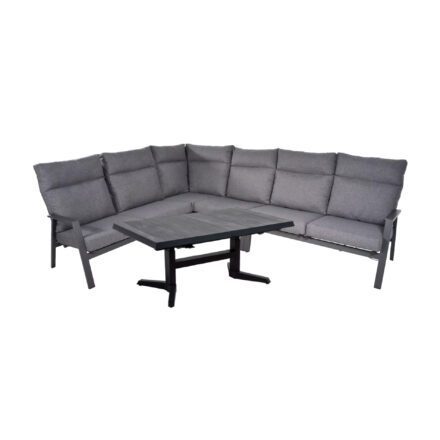 Lesli Living "Ohio" Loungeset mit "Castilla" Loungetisch ausziehbar & höhenverstellbar, Gestelle Aluminium charcoal, Polster anthrazit, Tischplatte Keramik wood grey