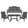 Lesli Living Dining-Loungeset mit 3er-Sofa und Sessel "Ohio und Tisch "Castilla", Gestelle Alu charcoal, Polster anthrazit, Tischplatte Keramik wood grey