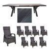 Lesli Living Gartenmöbel-Set mit Diningsessel "Prato Forte" und Ausziehtisch "Castilla" 204/264x102 cm, Polyrattan grau-anthrazit meliert, Gestell Alu charcoal, Tischplatte Keramik wood grey