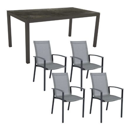 Stern Gartenmöbel-Set "Evoee", Gestelle Aluminium anthrazit, Sitzfläche Textilgewebe silberfarben, Tischplatte HPL Dark Marble