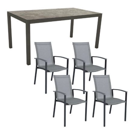 Stern Gartenmöbel-Set "Evoee", Gestelle Aluminium anthrazit, Sitzfläche Textilgewebe silber, Tischplatte HPL Slate Stone