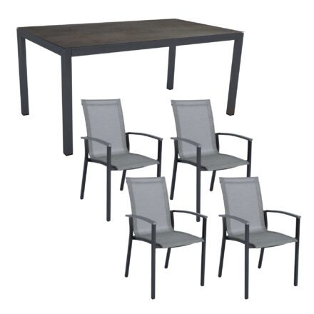 Stern Gartenmöbel-Set "Evoee", Gestelle Aluminium anthrazit, Sitzfläche Textilgewebe silberfarben, Tischplatte HPL Nitro