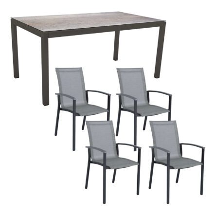 Stern Gartenmöbel-Set "Evoee", Gestelle Aluminium anthrazit, Sitzfläche Textilgewebe silberfarben, Tischplatte HPL Smoky