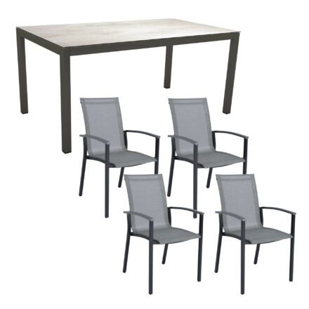 Stern Gartenmöbel-Set "Evoee", Gestelle Aluminium anthrazit, Sitzfläche Textilgewebe silberfarben, Tischplatte HPL Zement hell
