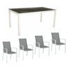 Stern Gartenmöbel-Set "Evoee", Gestelle Aluminium weiß, Sitzfläche Textilgewebe silberfarben, Tischplatte HPL Dark Marble