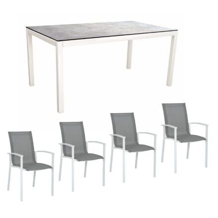 Stern Gartenmöbel-Set "Evoee", Gestelle Aluminium weiß, Sitzfläche Textilgewebe silberfarben, Tischplatte HPL Metallic grau