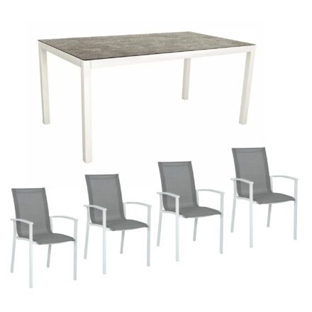 Stern Gartenmöbel-Set "Evoee", Gestelle Aluminium weiß, Sitzfläche Textilgewebe silberfarben, Tischplatte HPL Slate Stone