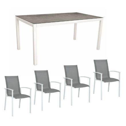 Stern Gartenmöbel-Set "Evoee", Gestelle Aluminium weiß, Sitzfläche Textilgewebe silberfarben, Tischplatte HPL Zement