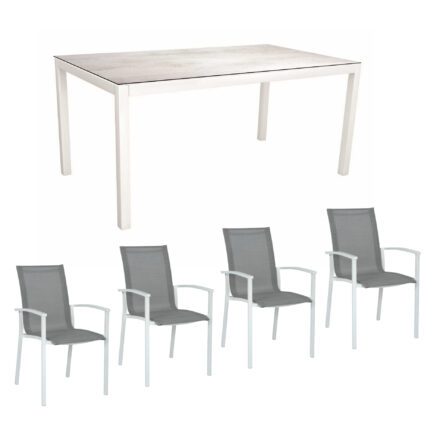 Stern Gartenmöbel-Set "Evoee", Gestelle Aluminium weiß, Sitzfläche Textilgewebe silberfarben, Tischplatte HPL Zement hell