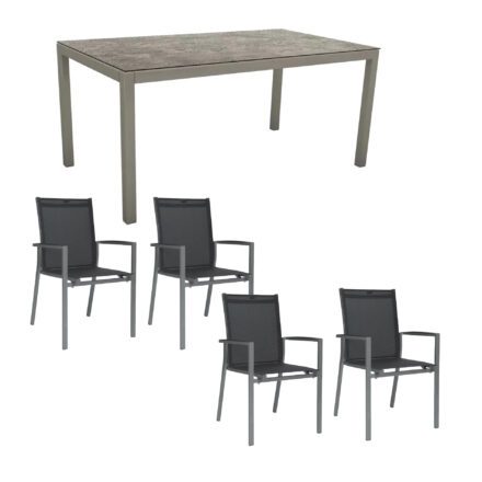 Stern Gartenmöbel-Set “New Levanto“ mit Tisch Alu/HPL, Gestelle Alu graphit, Textilgewebe silbergrau, Platte HPL Slate Stone, 130x80 cm