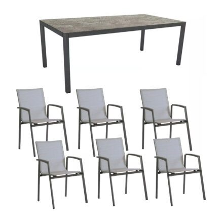 Stern Gartenmöbel-Set mit Stuhl "New Top“ und Gartentisch Aluminium/HPL, Gestelle Aluminium anthrazit, Sitz Textil silber, Tischplatte HPL Slate Stone
