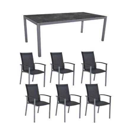Stern Gartenmöbel-Set "Evoee", Gestelle Aluminium graphit, Sitzfläche Textilgewebe silbergrau, Tischplatte HPL Slate, 200x100 cm