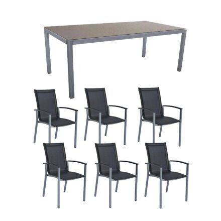 Stern Gartenmöbel-Set "Evoee", Gestelle Aluminium graphit, Sitzfläche Textilgewebe silbergrau, Tischplatte HPL Uni grau, 200x100 cm