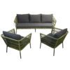 Home Islands "Mekong" Loungeset 3-teilig, Gestell Aluminium schwarz matt, Rope moosgrün, Polster anthrazit