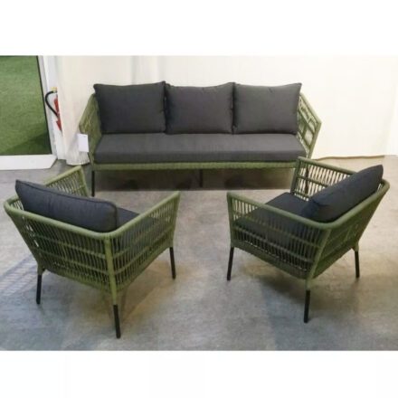 Home Islands "Mekong" Loungeset 3-teilig, Gestell Aluminium schwarz matt, Rope moosgrün, Polster anthrazit