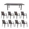 Lesli Living Gartenmöbel-Set mit Stapelsessel "Tarragona" und Ausziehtisch "Baleno", Gestelle Alu charcoal/anthrazit, Sitzfläche schwarz-grau, Tischplatte Keramikglas negro, 180/240x100 cm