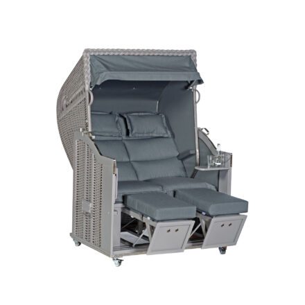 Sonnenpartner Strandkorb "Classic" 2-Sitzer, Halbliegemodell, PE-Kunststoffgeflecht taupe, Gartenmöbelstoff Charcoal Deluxe