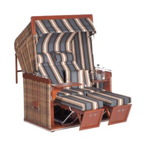 Sonnenpartner "Präsident" Strandkorb, 2-Sitzer, PE-Kunststoffgeflecht marone, Markisenstoff Dessin 65