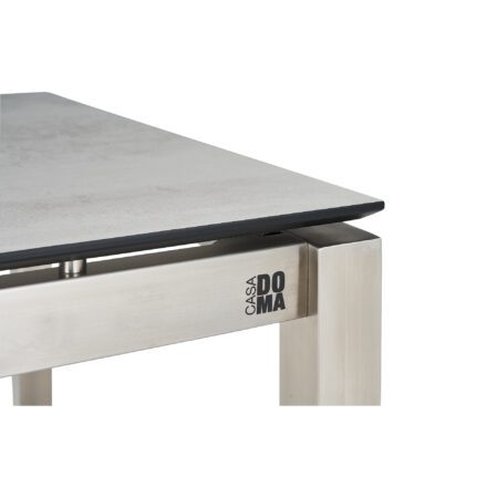 CASA DOMA "Carini" Gartentisch, Gestell Edelstahl gebürstet, Tischplatte HPL Chromix silber, mit Abstandhalter & Schweizer Kante