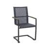 CASA DOMA "Mineo" Freischwinger, Gestell Edelstahl anthrazit, Sitzfläche Textilgewebe Sunproof® Sling schwarz/silber, Armlehnen Teak