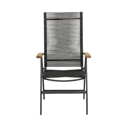 CASA DOMA "Mineo" Klappsessel, Gestell Edelstahl anthrazit, Bespannung Rope anthrazit, Armlehnen Teak
