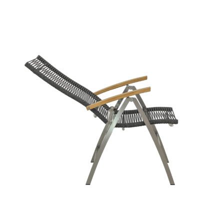 CASA DOMA "Mineo" Klappsessel, Gestell Edelstahl gebürstet, Bespannung Rope anthrazit, Armlehnen Teak