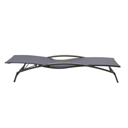 CASA DOMA "Mineo" Sonnenliege, Gestell Edelstahl anthrazit, Liegefläche Textilgewebe Sunproof® Sling schwarz/silber, Armlehnen Teak