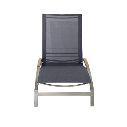 CASA DOMA "Mineo" Sonnenliege, Gestell Edelstahl gebürstet, Liegefläche Textilgewebe Sunproof® Sling schwarz/silber, Armlehnen Teak