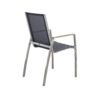 CASA DOMA "Mineo" Stapelstuhl, Gestell Edelstahl gebürstet, Sitzfläche Textilgewebe Sunproof® Sling schwarz/silber, Armlehnen Teak