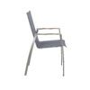 CASA DOMA "Mineo" Stapelstuhl, Gestell Edelstahl gebürstet, Sitzfläche Textilgewebe Sunproof® Sling schwarz/silber, Armlehnen Teak