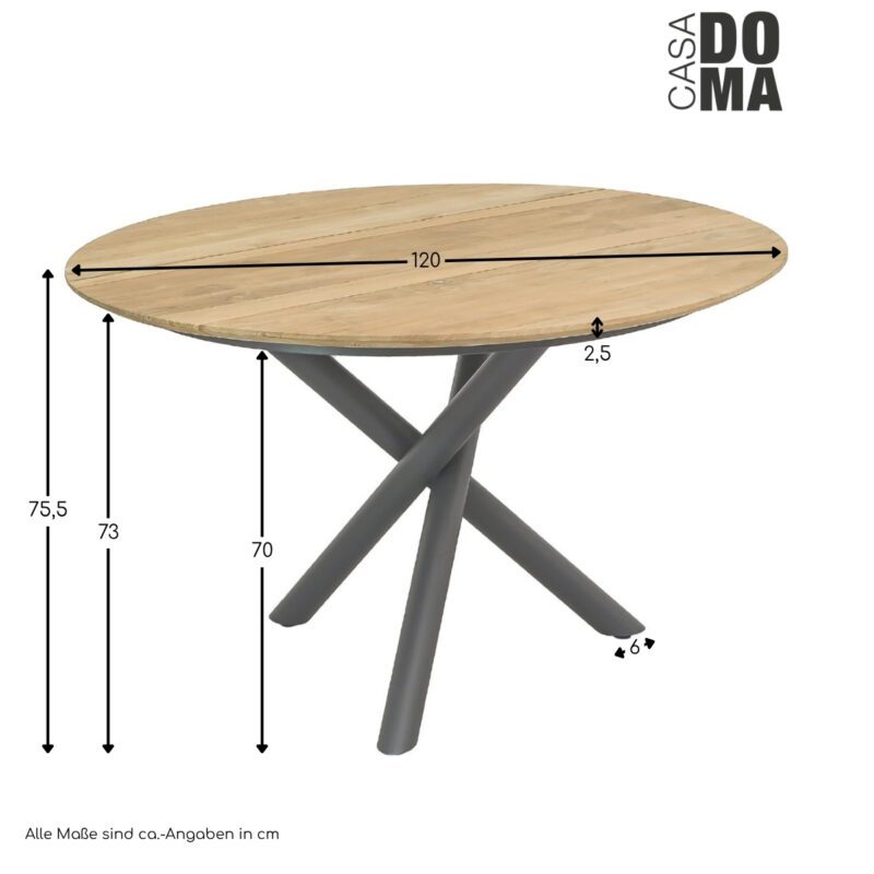 CASA DOMA Perano Gartentisch, Edelstahl anthrazit/Teak Ø 120 cm