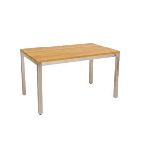 CASA DOMA "Varano" Gartentisch 130x80 cm, Gestell Edelstahl gebürstet, Tischplatte Teak – 3 Planken