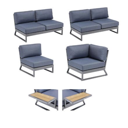Kettler "Ocean Skid Platform" Loungeset 4-teilig, Alu anthrazit matt, Bezug Agora® brisa plus Universalablagen