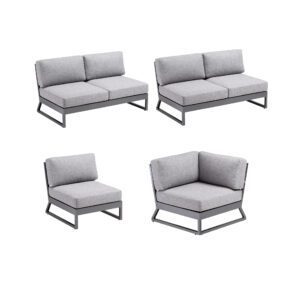 Kettler "Ocean Skid Platform" Loungeset 4-teilig, Alu anthrazit, Bezug Olefin hellgrau meliert