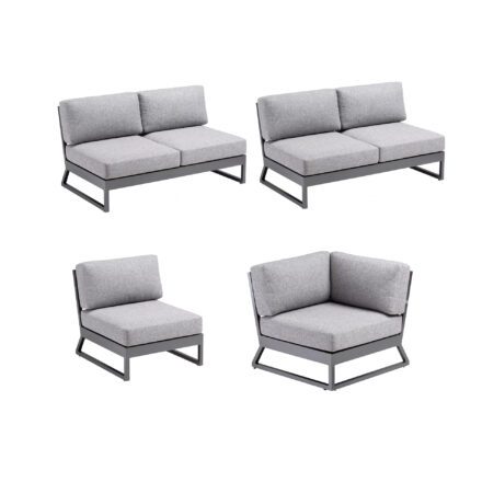Kettler "Ocean Skid Platform" Loungeset 4-teilig, Alu anthrazit, Bezug Olefin hellgrau meliert