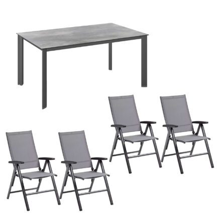 Kettler Gartenmöbel-Set mit "Cirrus" Silver-Line Klappsessel und "Edge" Gartentisch 160x95 cm, Gestelle Alu anthrazit, Sitz Textilgewebe anthrazit-grau, Tischplatte HPL silber-grau
