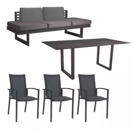 Stern "Evoee/New Holly Dining" Set mit Tisch 200x100 cm, Gestell Aluminium anthrazit, Polster schiefergrau, Sitzfläche Stuhl Textil karbon, Tischplatte HPL Nitro