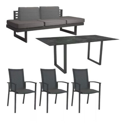 Stern "Evoee/New Holly Dining" Set mit Tisch 200x100 cm, Gestell Aluminium anthrazit, Polster schiefergrau, Sitzfläche Stuhl Textil karbon, Tischplatte HPL Slate