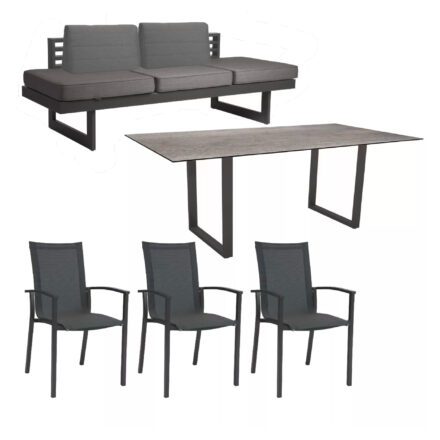 Stern "Evoee/New Holly Dining" Set mit Tisch 200x100 cm, Gestell Aluminium anthrazit, Polster schiefergrau, Sitzfläche Stuhl Textil karbon, Tischplatte HPL Smoky