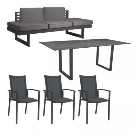 Stern "Evoee/New Holly Dining" Set mit Tisch 200x100 cm, Gestell Aluminium anthrazit, Polster schiefergrau, Sitzfläche Stuhl Textil karbon, Tischplatte HPL Zement