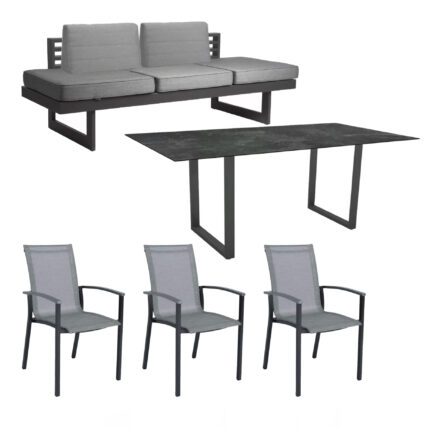 Stern "Evoee/New Holly Dining" Set mit Tisch 200x100 cm, Gestell Aluminium anthrazit, Polster seidengrau, Sitzfläche Stuhl Textil silber, Tischplatte HPL Slate