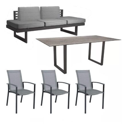 Stern "Evoee/New Holly Dining" Set mit Tisch 200x100 cm, Gestell Aluminium anthrazit, Polster seidengrau, Sitzfläche Stuhl Textil silber, Tischplatte HPL Smoky