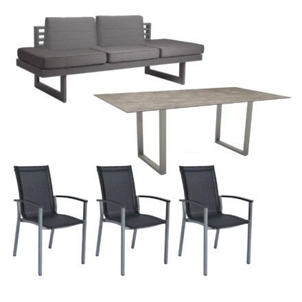 Stern "Evoee/New Holly Dining" Set mit Tisch 200x100 cm, Gestell Aluminium graphit, Polster schiefergrau, Sitzfläche Stuhl Textil silbergrau, Tischplatte HPL Slate Stone