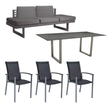 Stern "Evoee/New Holly Dining" Set mit Tisch 200x100 cm, Gestell Aluminium graphit, Polster schiefergrau, Sitzfläche Stuhl Textil silbergrau, Tischplatte HPL Zement