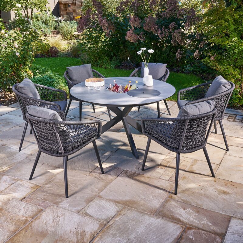CASA DOMA Ribera/Rosano Gartenmöbel-Set mit Diningsessel Rundform und Tisch HPL, 7-teilig